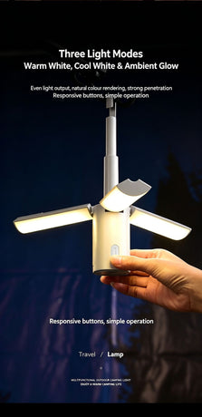 Multifunctional Foldable Camping Light, Waterproof Tent Ceiling Lamp, Christmas & Halloween Backyard Party Decor Light, Hanging & Handheld Dual‑use Outdoor Lantern, 3600mAh Large Capacity Rechargeable Battery