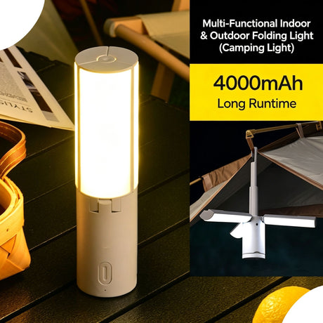 Portable Fold‑able Multi‑purpose Camp Lantern, Hanging Tent Emergency Light, Christmas & Halloween Practical Holiday Present, Handheld Outdoor Night Working Lamp, 4000mAh High‑capacity Rechargeable Battery