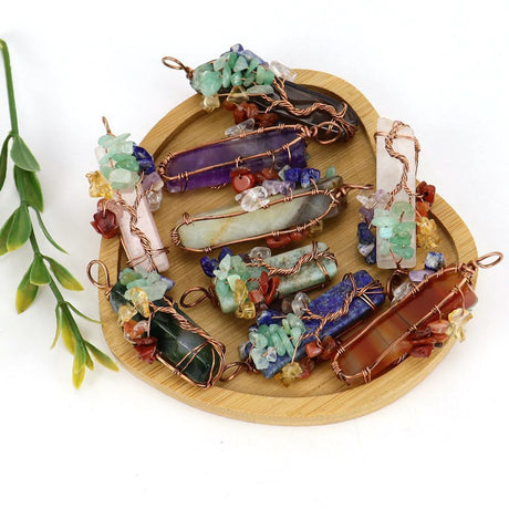 Tree of Life Pendant Necklace with Natural Chip Stones, Antique Copper Metal, Amazonite, Christmas & Halloween Casual Wear Jewelry, Unique Souvenir Gift for Festival Gifting