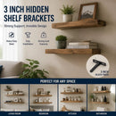 3" Black Hidden T Shelf Bracket 2Pcs w/ 5x60&5x80 Screws