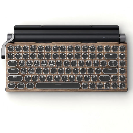 83 Keys Retro Punk Typewriter Mechanical Keyboard, Dual-Mode Bluetooth Hot Swappable Clicky Blue Switch, Wood Grain Shell With White Backlight, Custom Typing Accessory, Christmas Halloween Tech Enthusiast Gift