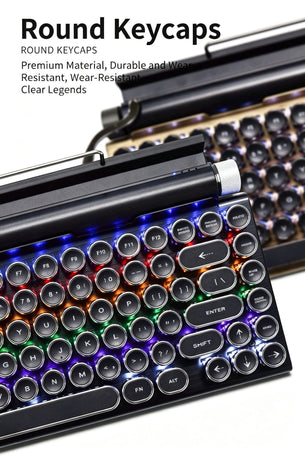 83 Keys Retro Punk Typewriter Mechanical Keyboard, Dual-Mode Bluetooth Hot Swappable Clicky Blue Switch, Wood Grain Shell With White Backlight, Custom Typing Accessory, Christmas Halloween Tech Enthusiast Gift