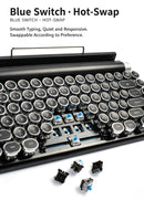 83 Keys Retro Punk Typewriter Mechanical Keyboard, Dual-Mode Bluetooth Hot Swappable Clicky Blue Switch, Wood Grain Shell With White Backlight, Custom Typing Accessory, Christmas Halloween Tech Enthusiast Gift