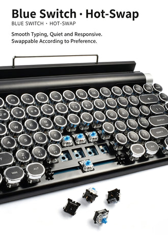 83 Keys Retro Punk Typewriter Mechanical Keyboard, Dual-Mode Bluetooth Hot Swappable Clicky Blue Switch, Wood Grain Shell With White Backlight, Custom Typing Accessory, Christmas Halloween Tech Enthusiast Gift