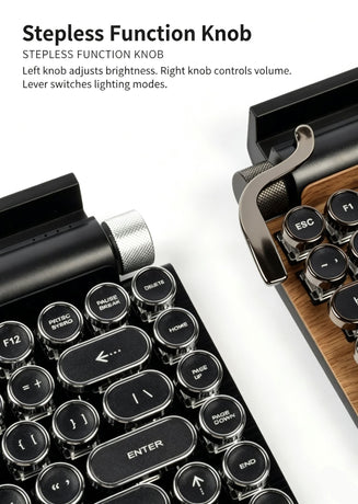 83 Keys Retro Punk Typewriter Mechanical Keyboard, Dual-Mode Bluetooth Hot Swappable Clicky Blue Switch, Wood Grain Shell With White Backlight, Custom Typing Accessory, Christmas Halloween Tech Enthusiast Gift