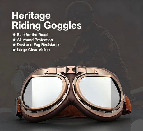 Classic Bronze Harley Motorcycle Protective Goggles, Wind Resistant Off-Road Cycling Glasses, Bronze Frame with Silver Mirror Lens, Outdoor Riding Gear, Christmas Halloween Motorbike Enthusiast Gift