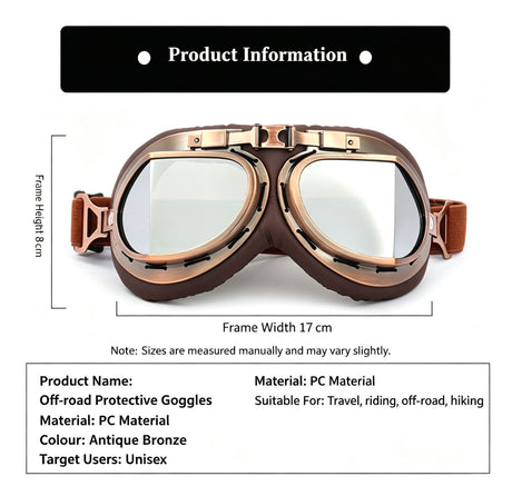 Classic Bronze Harley Motorcycle Protective Goggles, Wind Resistant Off-Road Cycling Glasses, Bronze Frame with Silver Mirror Lens, Outdoor Riding Gear, Christmas Halloween Motorbike Enthusiast Gift