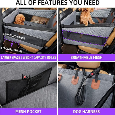 Back Single Seat Pet Car Basket Mat, Hardened Base & Ventilated Mesh Design, Waterproof Stain Proof Dog Seat Cover, Grey Small Size, Christmas Halloween Practical Pet Gift