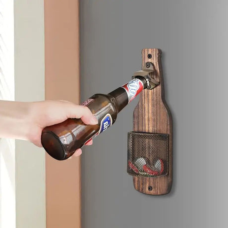 Wall Mounted Beer Bottle Opener With Cap Storage Basket, Creative Hanging Bottle Opener, Decor for Kitchen & Bar Counter, Charcoal Finish, Christmas Halloween Bar Decor Gift
