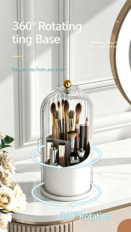 Rotating Birdcage Multi-use Storage Caddy, Dustproof Divided Organiser for Cosmetics, Cutlery, Toothbrushes & Stationery, Transparent White, 2 Pack, Christmas & Halloween Housewarming Gift