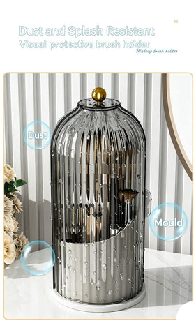 Rotating Birdcage Multi-use Storage Caddy, Dustproof Divided Organiser for Cosmetics, Cutlery, Toothbrushes & Stationery, Transparent White, 2 Pack, Christmas & Halloween Housewarming Gift