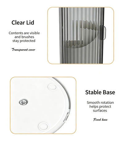 Rotating Birdcage Multi-use Storage Caddy, Dustproof Divided Organiser for Cosmetics, Cutlery, Toothbrushes & Stationery, Transparent White, 2 Pack, Christmas & Halloween Housewarming Gift