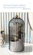 Rotatable Birdcage Vanity & Desktop Organiser, Dustproof Compartment Storage for Cosmetics, Stationery, Toothpaste, Knives, Forks & Spoons, Transparent Grey, 2 Pack, Christmas & Halloween Multi-scene Gift