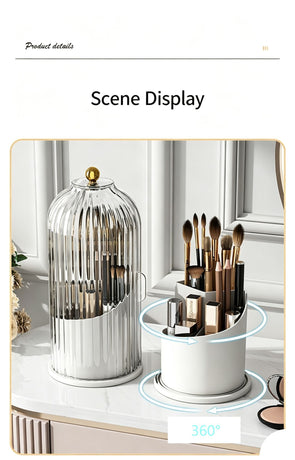 Rotatable Birdcage Vanity & Desktop Organiser, Dustproof Compartment Storage for Cosmetics, Stationery, Toothpaste, Knives, Forks & Spoons, Transparent Grey, 2 Pack, Christmas & Halloween Multi-scene Gift
