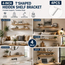 4" White Hidden T Shelf Bracket 4Pcs w/ 5x60&5x80 Screws