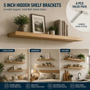 5" Nickel Hidden T Shelf Bracket 6Pcs w/ 5x60&5x80 Screws
