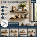 3" Nickel Hidden T Shelf Bracket 6Pcs w/ 5x60&5x80 Screws