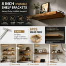8" Nickel Hidden T Shelf Bracket 6Pcs w/ 5x60&5x80 Screws