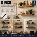 8" Black Hidden T Shelf Bracket 6Pcs w/ 5x60&5x80 Screws