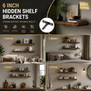 6" Black Hidden T Shelf Bracket 6Pcs w/ 5x60&5x80 Screws
