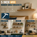 5" White Hidden T Shelf Bracket 6Pcs w/ 5x60&5x80 Screws