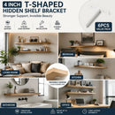 4" White Hidden T Shelf Bracket 6Pcs w/ 5x60&5x80 Screws