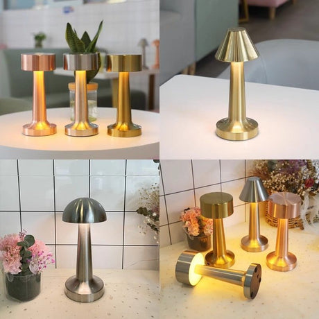 3-Color Dimmable LED Ambient Lamp Gold Dumbbell D Style, USB Charging Premium Metal Finish, Living Room Decorative Table Light, Nice Christmas Present
