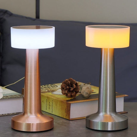 3-Color Dimmable LED Ambient Lamp Gold Dumbbell D Style, USB Charging Premium Metal Finish, Living Room Decorative Table Light, Nice Christmas Present