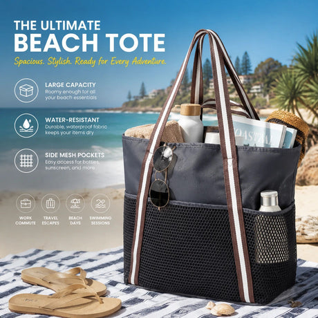 Dark Grey Large Waterproof Beach Handbag Portable Swim Tote Bag