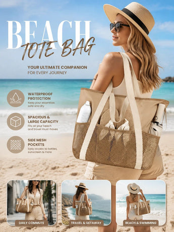 Brown Lightweight Handheld Beach Bag Water Resistant Swim Pouch