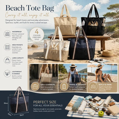 Dark Grey & Brown Large Capacity Beach Handbag Combo 2Pcs
