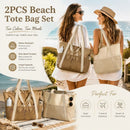 Beige & Brown Water Resistant Beach Tote Bag 2 Pieces Pack