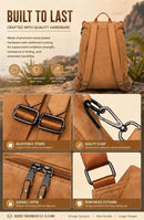 Two-Tone Brown Grain Ladies Vintage Backpack Set Large Travel Shoulder Bag