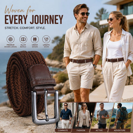 Coffee Stretch Canvas Waist Belt 125cm Adjustable Elastic Golf Strap for Men Women