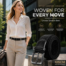 Black 125cm Woven Canvas Belt Elastic Stretch Unisex Fashion Golf Trouser Belt