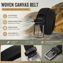 Black 125cm Woven Canvas Belt Elastic Stretch Unisex Fashion Golf Trouser Belt