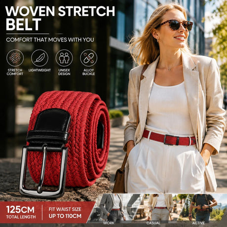 Red Elastic Canvas Golf Belt 125cm Woven Stretch Waist Strap For All Genders