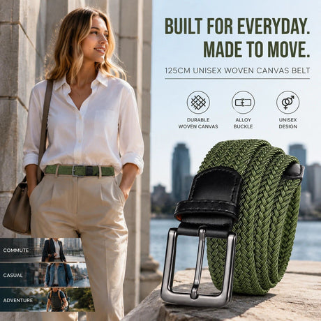 Army Green Elastic Stretch Canvas Belt 125cm Fashion Woven Golf Waist Strap