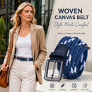 Double Blue White Block Stretch Canvas Belt 125cm Woven Elastic Golf Strap