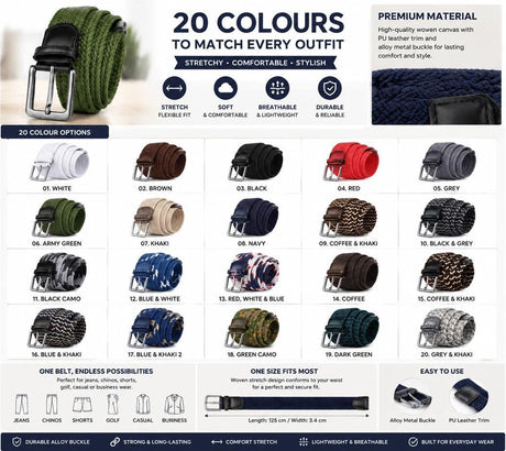 Blue White Red Tri-color Woven Golf Belt 125cm Elastic Stretch Canvas Strap