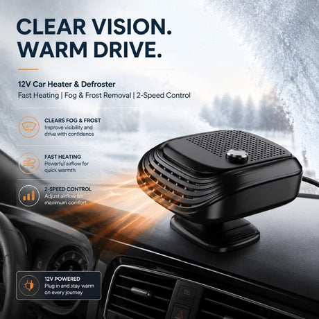 12V Black Portable Car Heater Fast Warm In-Car Heating Device