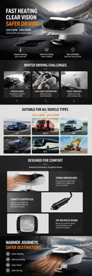 12V Black Portable Car Heater Fast Warm In-Car Heating Device