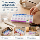 Portable Press 14 Compartment Pill Box Double Row Weekly Medicine Organiser 1Pc