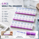 Double Row 14 Compartment Weekly Pill Container Portable Press Medicine Box 4Pcs