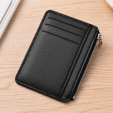 2Pcs 6 Slots Large Capacity Zipper Card Holder,Waterproof & Scratch Resistant,Compact-Black