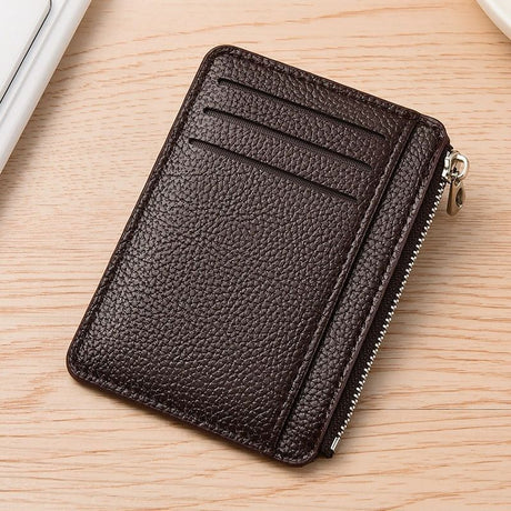2Pcs 6 Slots Large Capacity Zipper Card Holder,Waterproof & Scratch Resistant,Compact-dark brown