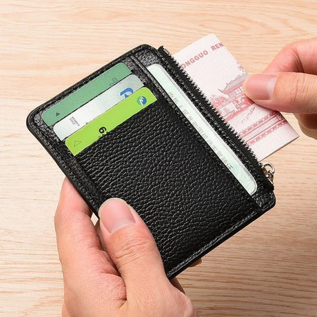2Pcs 6 Slots Large Capacity Zipper Card Holder,Waterproof & Scratch Resistant,Compact-dark brown