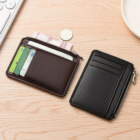 2Pcs 6 Slots Large Capacity Zipper Card Holder,Waterproof & Scratch Resistant,Compact-dark brown