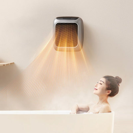 Gray Wall-Mounted Mini Space Heater, Compact Electric Fan Heater with Timer & Multiple Settings for Bedroom & Bathroom