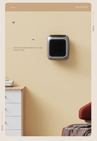 Gray Wall-Mounted Mini Space Heater, Compact Electric Fan Heater with Timer & Multiple Settings for Bedroom & Bathroom